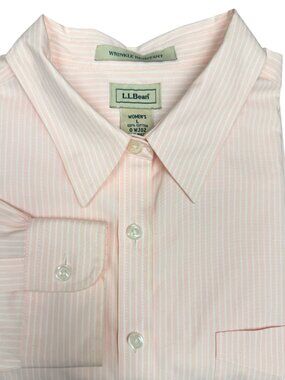 L.L. BEAN | Wrinkle Resistant Striped Button Down Shirt | Pink/White | Size L